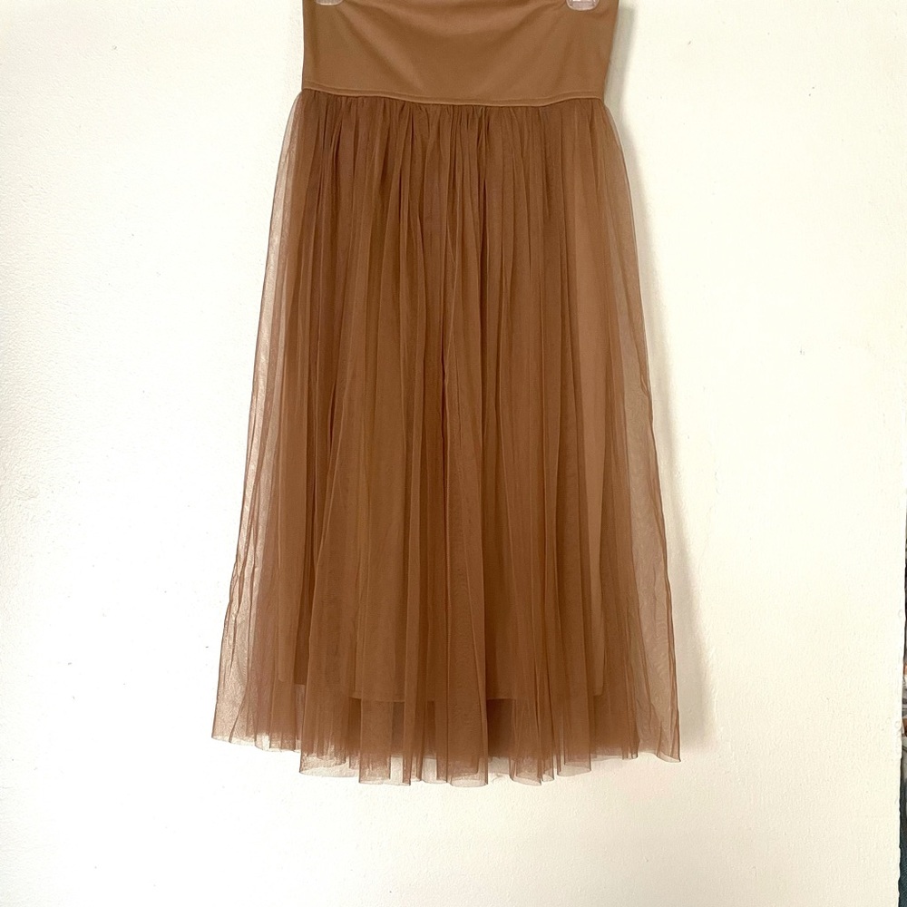 Light brown tulle midi skirt